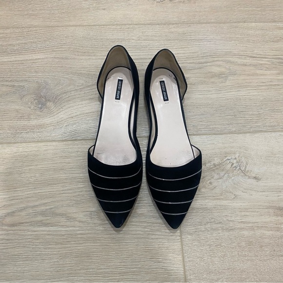 Giorgio Armani Pointed Toe Suede Flat Silver Chain Detail Sz 39 - Picture 1 of 6